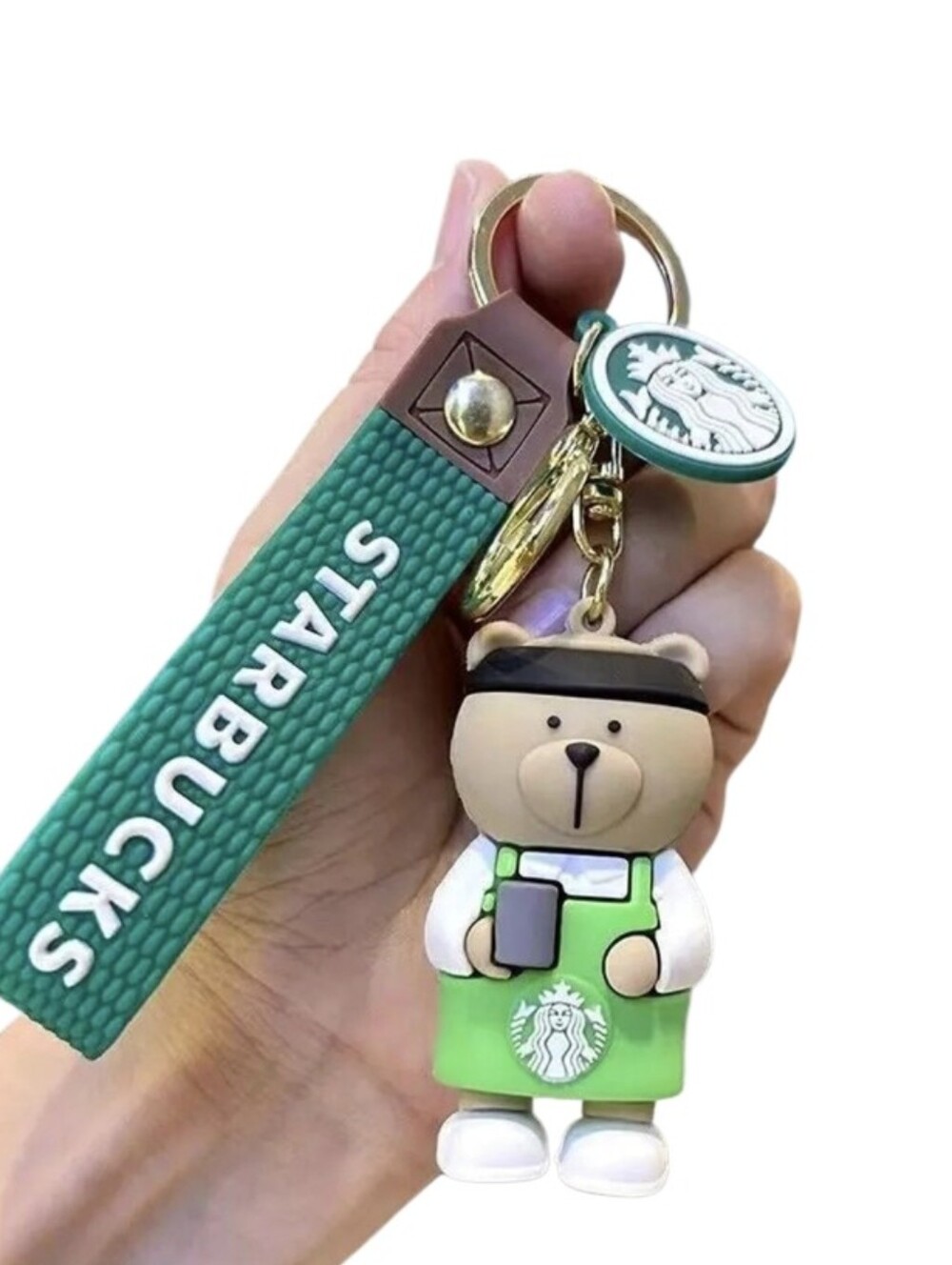 Starbucks Green Bear Silicone Strap Keychain with Logo Charm